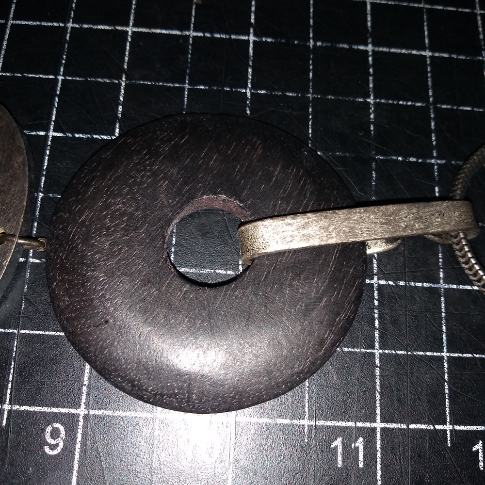 Vintage Kien Snake Chain Necklace,12 Inch Abstract Pendant, Wood & Metal… - Picture 7 of 9